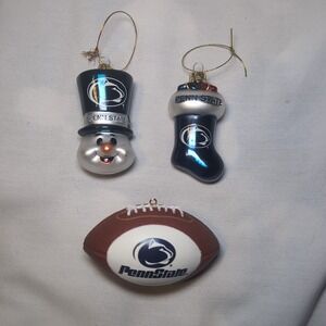 3x Penn State Football Nittany Lions Christmas Ornament 2x Glass